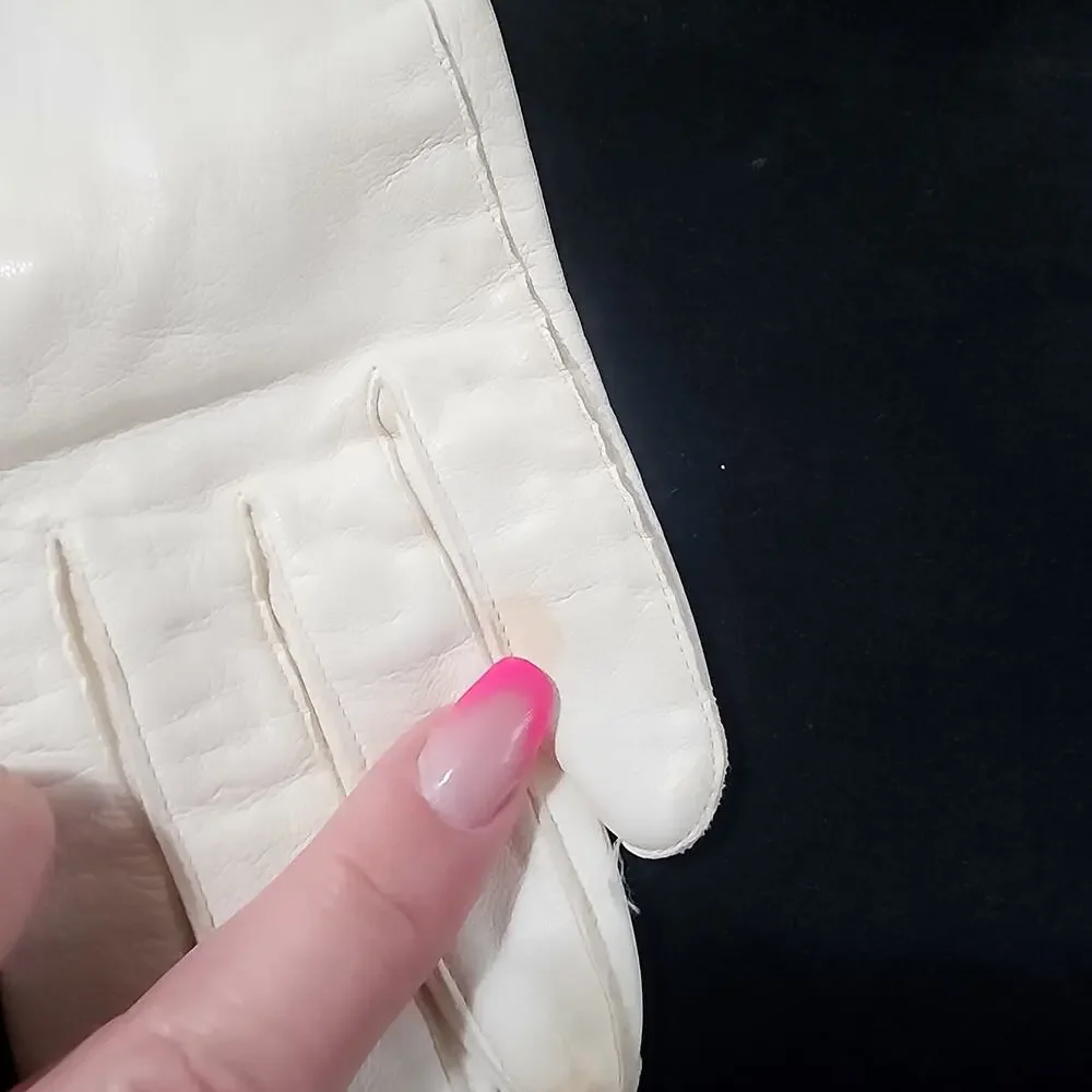 Vintage white kidskin leather opera-length gloves